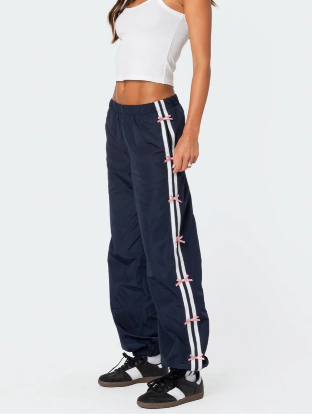Edikted Navy Bow Stripe Nylon Track Pant Size XS